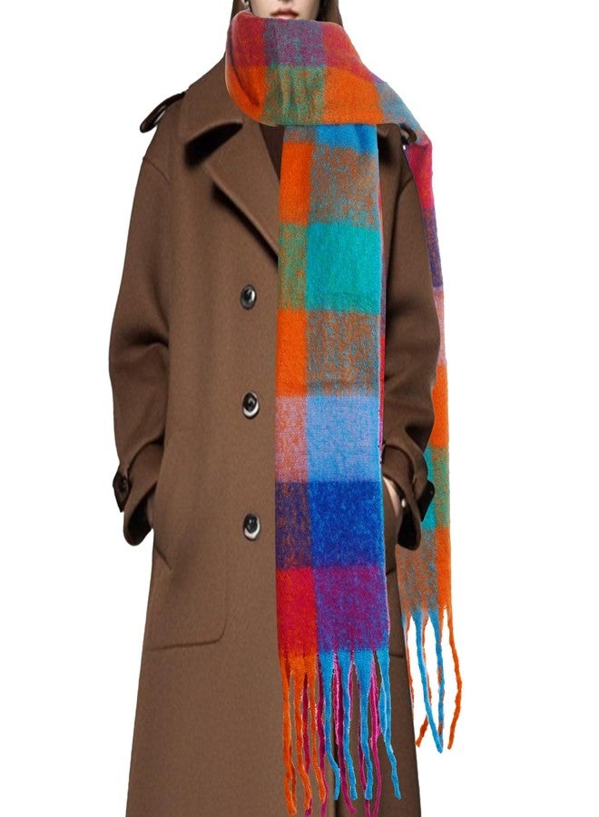 Marrywindix Winter Women Warm Scarf Large Soft Chunky Plaid Scarf Oversized Colorful Checked Thick Knit Casual Tassel Shawl - Image 2