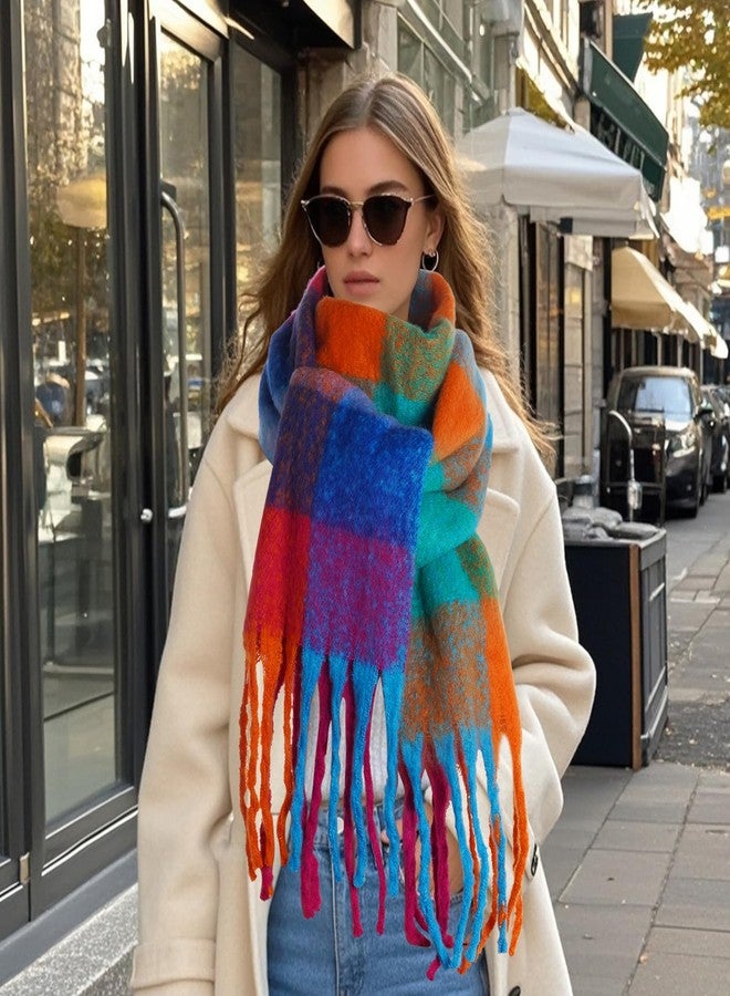 Marrywindix Winter Women Warm Scarf Large Soft Chunky Plaid Scarf Oversized Colorful Checked Thick Knit Casual Tassel Shawl - Image 3
