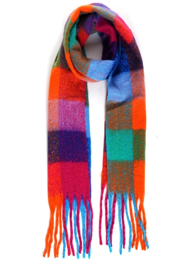 Marrywindix Winter Women Warm Scarf Large Soft Chunky Plaid Scarf Oversized Colorful Checked Thick Knit Casual Tassel Shawl - Image 1