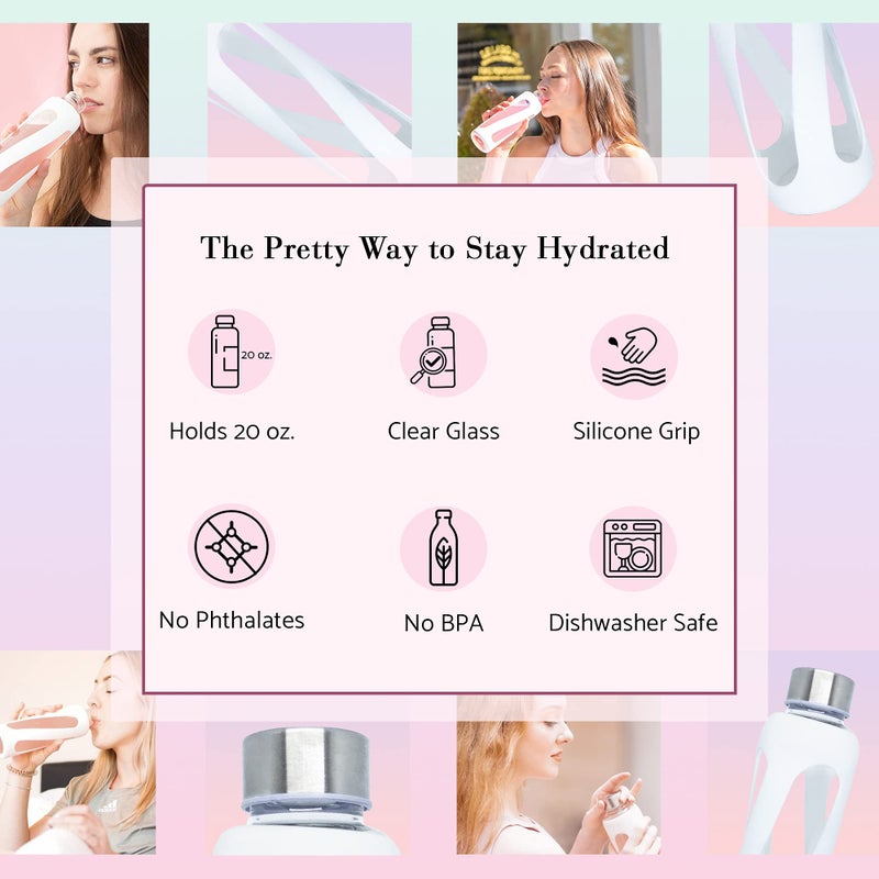 Glotrition Georgie Clear Glass Water Bottle With Silicone Grip  20 oz. - Reusable  Refillable  Durable - Modern Aesthetic for the Gym and Travel - Dishwasher Safe - No BPA or Phthalates - Image 3