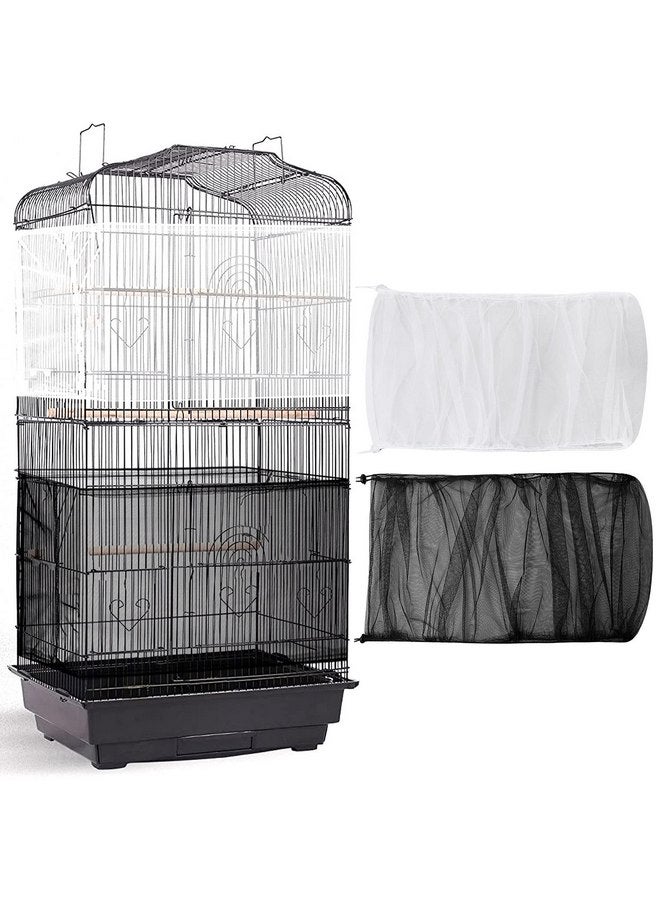 Shappy 2 Pieces Adjustable Bird Cage Cover Birdcage Nylon Mesh Netting Birdcage Cover Seed Catcher Soft Skirt Guard for Parrot Parakeet Macaw Round Square Cage (White, Black, 78 x 14.6 Inch)  - Image 1