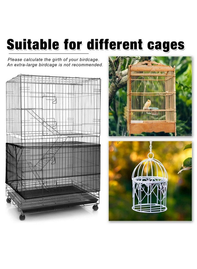 Shappy 2 Pieces Adjustable Bird Cage Cover Birdcage Nylon Mesh Netting Birdcage Cover Seed Catcher Soft Skirt Guard for Parrot Parakeet Macaw Round Square Cage (White, Black, 78 x 14.6 Inch)  - Image 4
