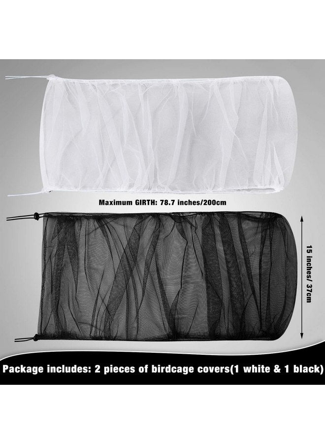 Shappy 2 Pieces Adjustable Bird Cage Cover Birdcage Nylon Mesh Netting Birdcage Cover Seed Catcher Soft Skirt Guard for Parrot Parakeet Macaw Round Square Cage (White, Black, 78 x 14.6 Inch)  - Image 2
