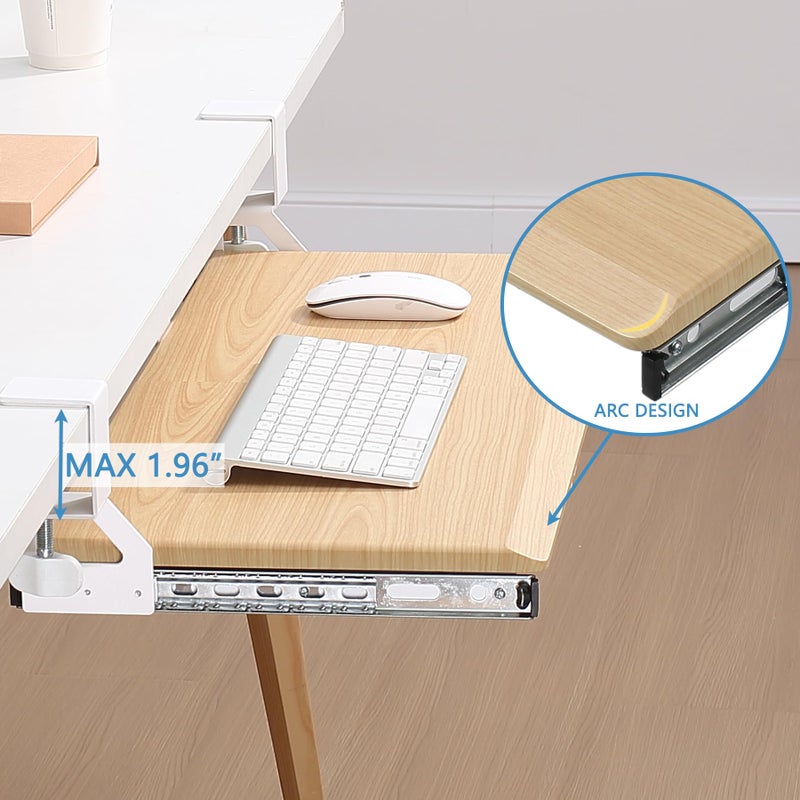 ETHU Keyboard Tray Under Desk, 19.7" X 12.2" Small Size C Clamp Keyboard Drawer Under Desk, Computer Keyboard Stand Slide Pull Out, Ergonomic Keyboard Tray for Home, Office (Oak) - Image 5