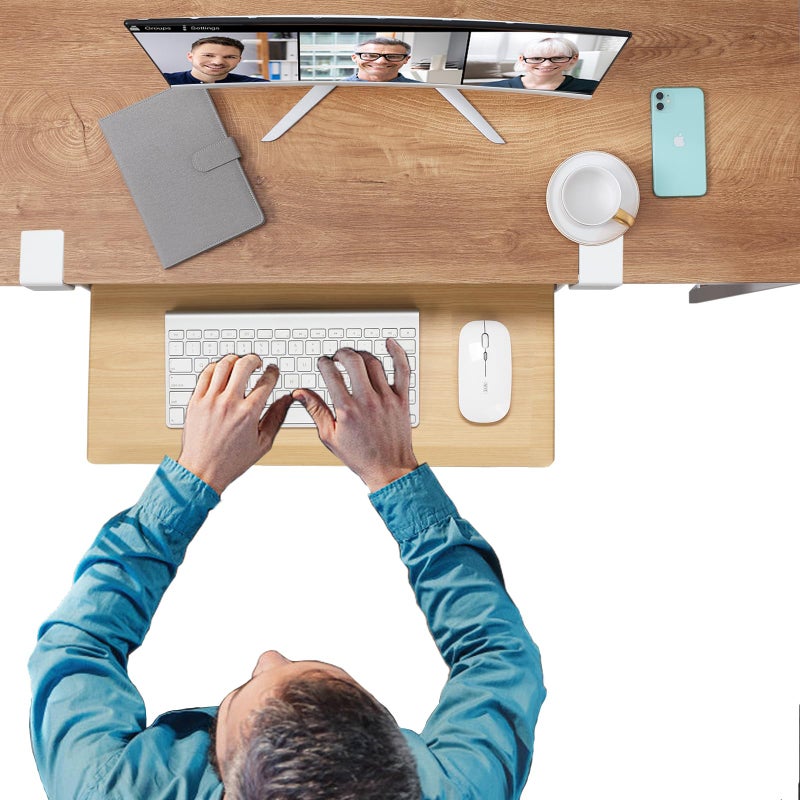 ETHU Keyboard Tray Under Desk, 19.7" X 12.2" Small Size C Clamp Keyboard Drawer Under Desk, Computer Keyboard Stand Slide Pull Out, Ergonomic Keyboard Tray for Home, Office (Oak) - Image 4