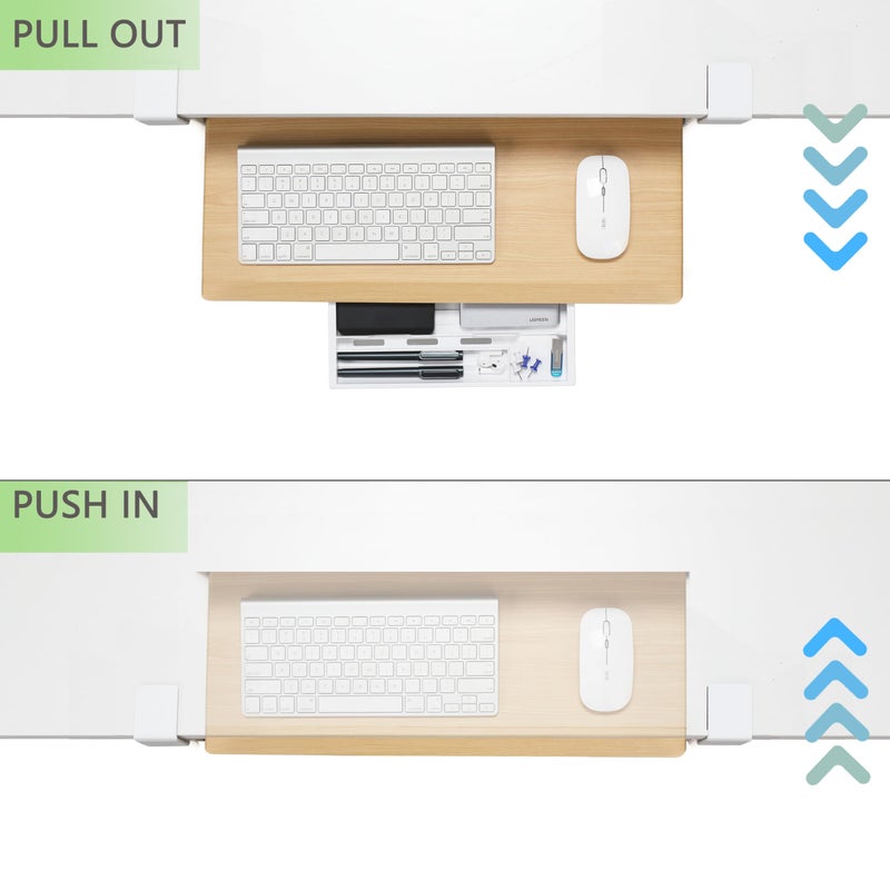 ETHU Keyboard Tray Under Desk, 19.7" X 12.2" Small Size C Clamp Keyboard Drawer Under Desk, Computer Keyboard Stand Slide Pull Out, Ergonomic Keyboard Tray for Home, Office (Oak) - Image 3