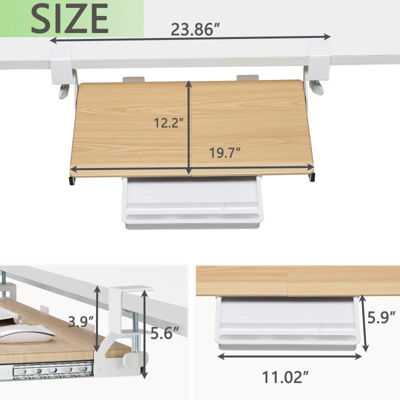 ETHU Keyboard Tray Under Desk, 19.7" X 12.2" Small Size C Clamp Keyboard Drawer Under Desk, Computer Keyboard Stand Slide Pull Out, Ergonomic Keyboard Tray for Home, Office (Oak) - Image 2