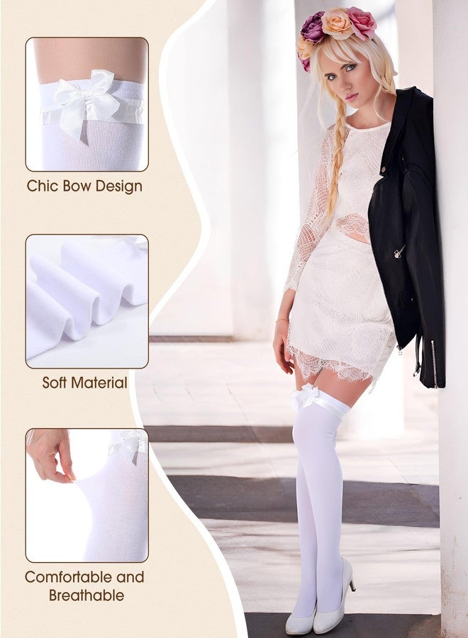 سايهوود جوارب نسائية من الساتان المكشكش فوق الركبة من سيهود، زوجان، جوارب طويلة تصل إلى الفخذ مع حواف مكشكشة من الساتان وفيونكة (أبيض) - Image 4