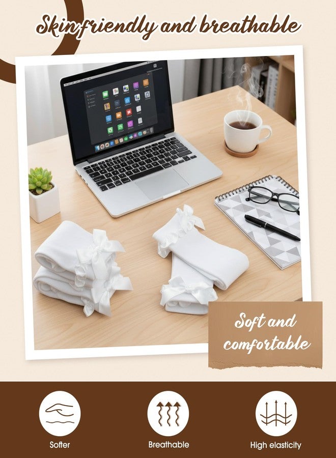 سايهوود جوارب نسائية من الساتان المكشكش فوق الركبة من سيهود، زوجان، جوارب طويلة تصل إلى الفخذ مع حواف مكشكشة من الساتان وفيونكة (أبيض) - Image 3