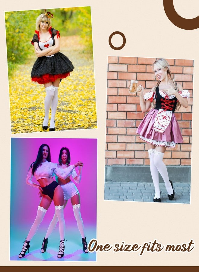 سايهوود جوارب نسائية من الساتان المكشكش فوق الركبة من سيهود، زوجان، جوارب طويلة تصل إلى الفخذ مع حواف مكشكشة من الساتان وفيونكة (أبيض) - Image 5