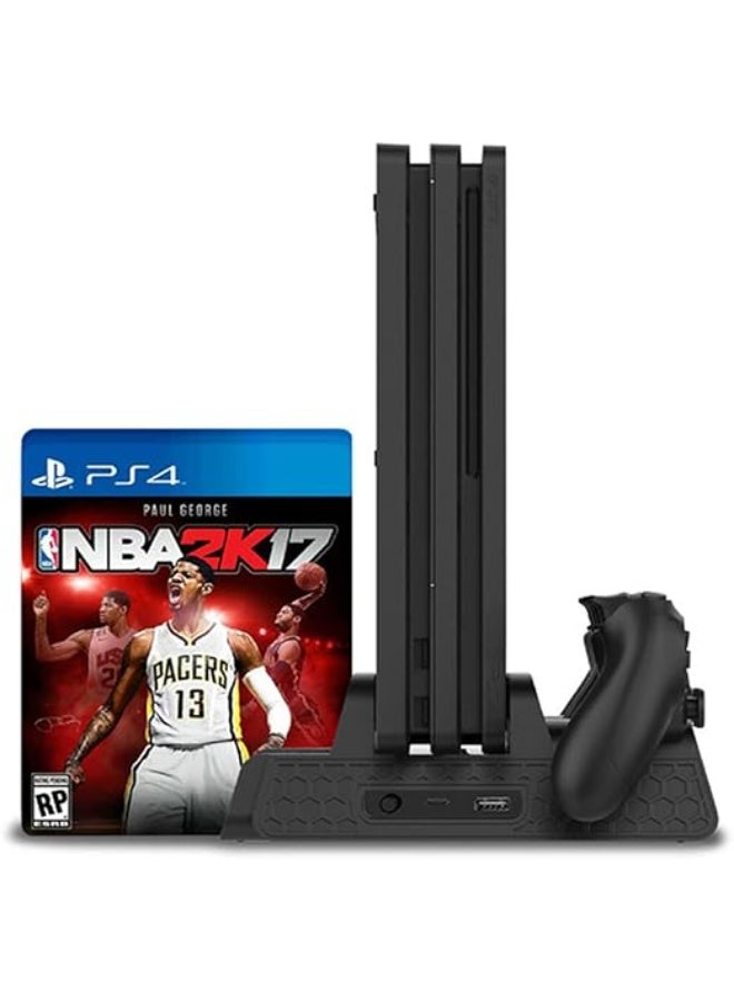 eWINNER Multifunctional Cooling Vertical Stand compatible with PS4/for PS4 Slim/for PS4 Pro Console/Dual Controllers Charging Station w/3 fans 2 USB Ports & 12 Gaming Discs Slot - Image 1