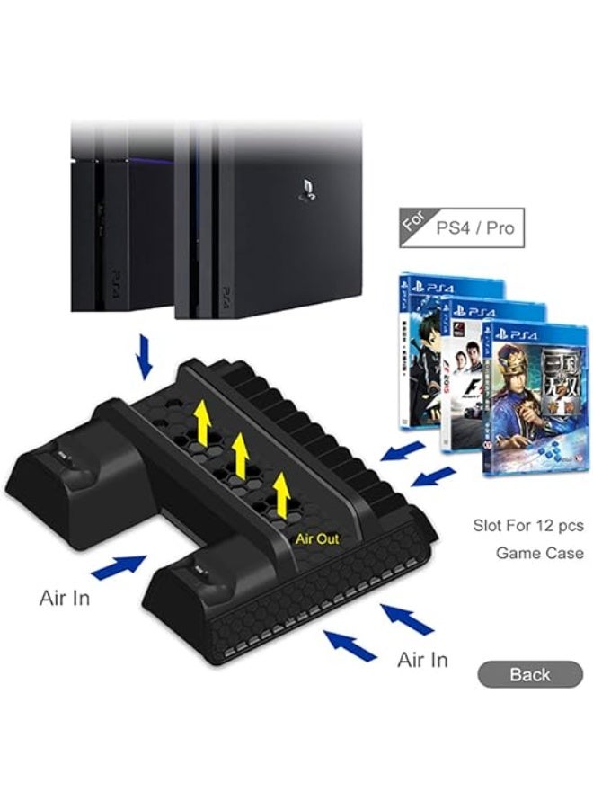 eWINNER Multifunctional Cooling Vertical Stand compatible with PS4/for PS4 Slim/for PS4 Pro Console/Dual Controllers Charging Station w/3 fans 2 USB Ports & 12 Gaming Discs Slot - Image 4