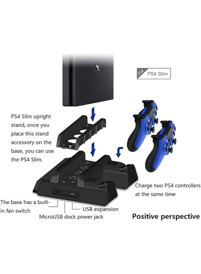 eWINNER Multifunctional Cooling Vertical Stand compatible with PS4/for PS4 Slim/for PS4 Pro Console/Dual Controllers Charging Station w/3 fans 2 USB Ports & 12 Gaming Discs Slot - Image 2