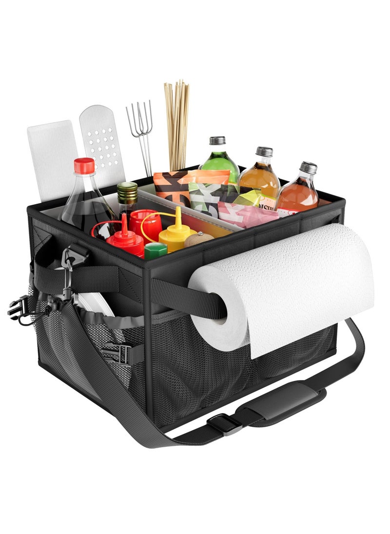 SYOSI Grill Caddy Collapsible Picnic Basket For Outdoor Camping Barbecue Barbecue Tools Organizer Must-Have Accessories For Barbecue Camping Outdoor Barbecue Storage Organizer (Black)  - Image 1