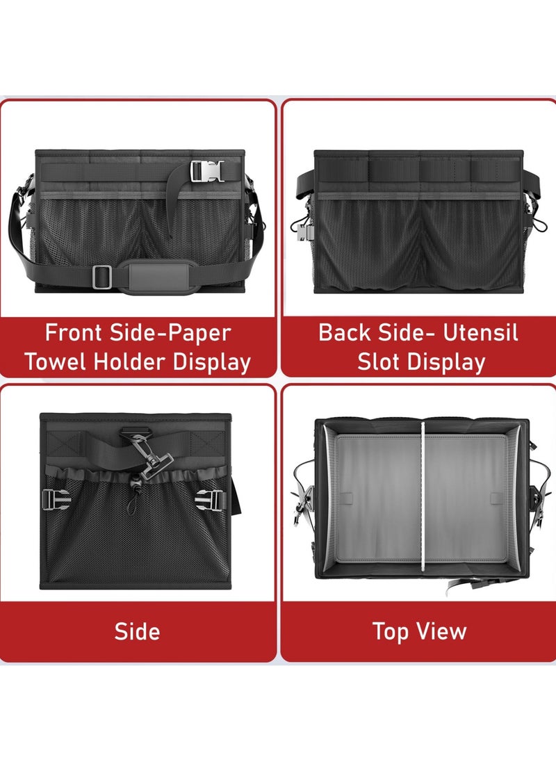 SYOSI Grill Caddy Collapsible Picnic Basket For Outdoor Camping Barbecue Barbecue Tools Organizer Must-Have Accessories For Barbecue Camping Outdoor Barbecue Storage Organizer (Black)  - Image 5