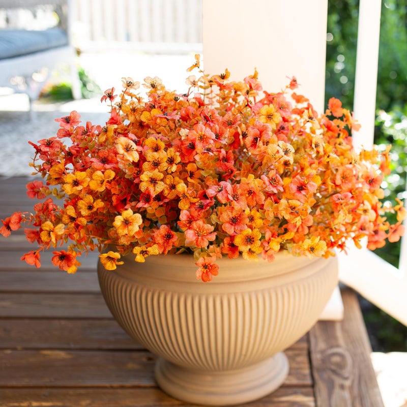 florisso Artificial Fake Plants Flowers for Outdoor Fall Autumn Decoration  12 Bundles Faux Silk Orange Yellow Mums Daisy Look Real UV Resistant for Outside Home Porch Patio Planter - Image 2