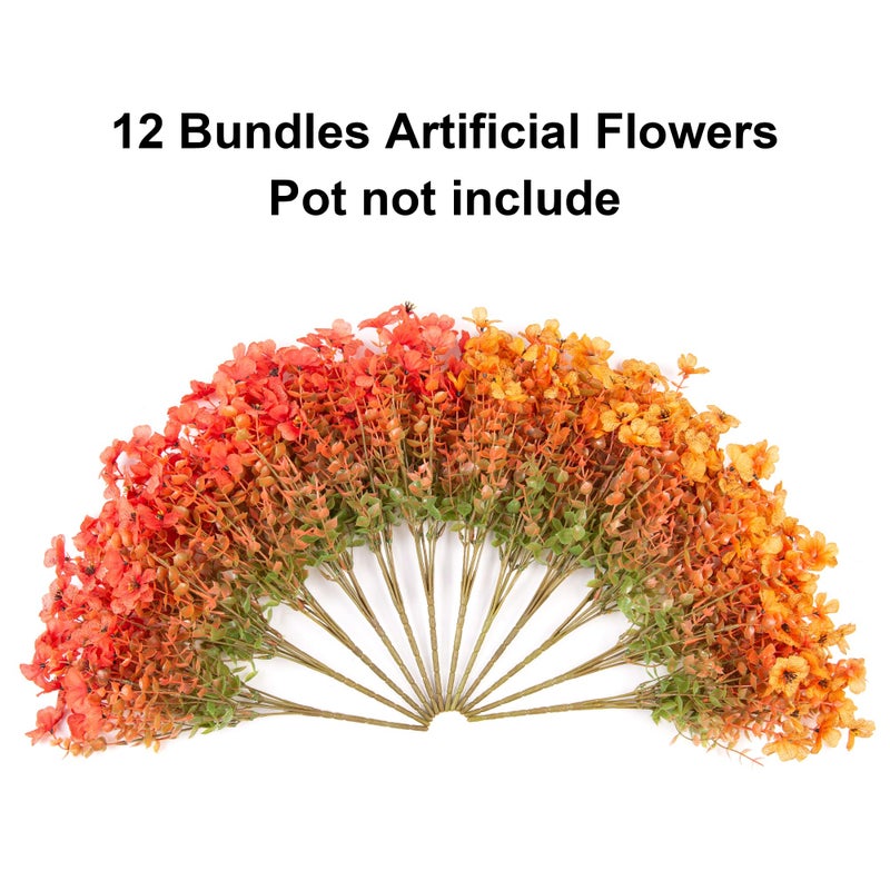 florisso Artificial Fake Plants Flowers for Outdoor Fall Autumn Decoration  12 Bundles Faux Silk Orange Yellow Mums Daisy Look Real UV Resistant for Outside Home Porch Patio Planter - Image 3