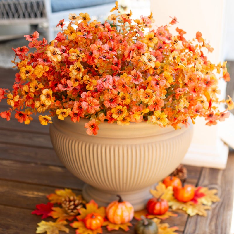 florisso Artificial Fake Plants Flowers for Outdoor Fall Autumn Decoration  12 Bundles Faux Silk Orange Yellow Mums Daisy Look Real UV Resistant for Outside Home Porch Patio Planter - Image 1