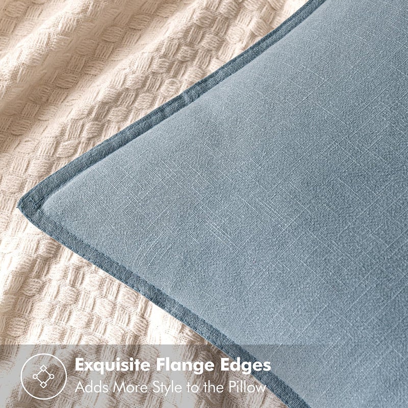MIULEE Decorative Linen Euro Sham Pillow Covers 24x24 Blue Grey â€‹Boho Farmhouseâ€‹ â€‹Neutral Couch Throw Pillows for Bed Pack of 2 Accent Coastal Modern Pillowcase Summer Sofa Livingroom Home Decor - Image 2