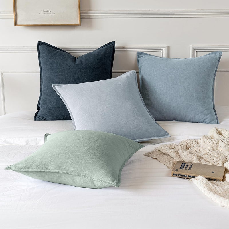 MIULEE Decorative Linen Euro Sham Pillow Covers 24x24 Blue Grey â€‹Boho Farmhouseâ€‹ â€‹Neutral Couch Throw Pillows for Bed Pack of 2 Accent Coastal Modern Pillowcase Summer Sofa Livingroom Home Decor - Image 5