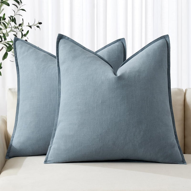 MIULEE Decorative Linen Euro Sham Pillow Covers 24x24 Blue Grey â€‹Boho Farmhouseâ€‹ â€‹Neutral Couch Throw Pillows for Bed Pack of 2 Accent Coastal Modern Pillowcase Summer Sofa Livingroom Home Decor - Image 1