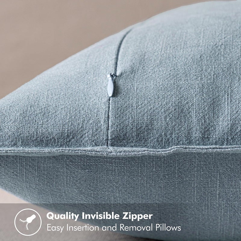 MIULEE Decorative Linen Euro Sham Pillow Covers 24x24 Blue Grey â€‹Boho Farmhouseâ€‹ â€‹Neutral Couch Throw Pillows for Bed Pack of 2 Accent Coastal Modern Pillowcase Summer Sofa Livingroom Home Decor - Image 3