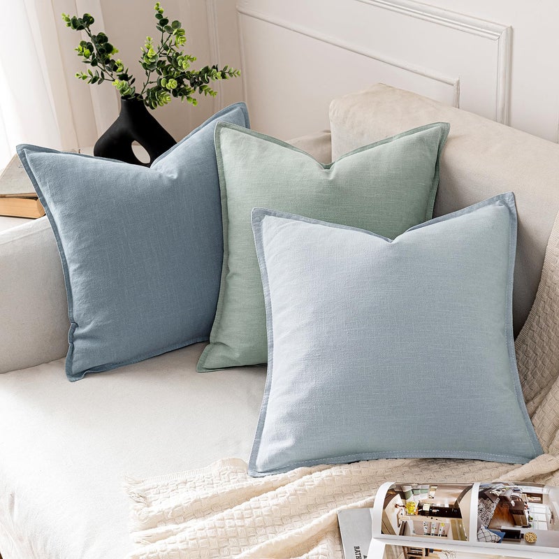 MIULEE Decorative Linen Euro Sham Pillow Covers 24x24 Blue Grey â€‹Boho Farmhouseâ€‹ â€‹Neutral Couch Throw Pillows for Bed Pack of 2 Accent Coastal Modern Pillowcase Summer Sofa Livingroom Home Decor - Image 4