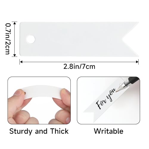 G2PLUS 100PCS Mini White Paper Gift Tags with String, 2.8x0.8 in Blank Paper Present Tag, White Hang Tag with Jute Twine for DIY Arts & Crafts, Businesses, Wedding, Christmas Party Favors - Image 2