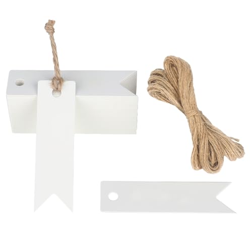 G2PLUS 100PCS Mini White Paper Gift Tags with String, 2.8x0.8 in Blank Paper Present Tag, White Hang Tag with Jute Twine for DIY Arts & Crafts, Businesses, Wedding, Christmas Party Favors - Image 1
