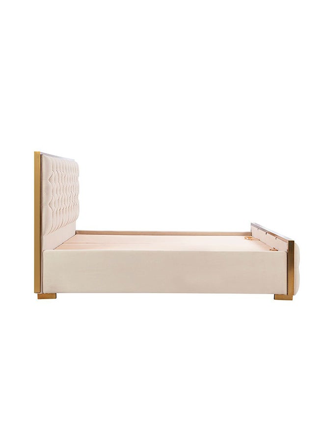 DANUBE HOME - Danube Home Hanford King Bed Sturdy Modern Design Wooden Double Bed Frame Furniture L 198 x W 220 x H 123 cm Ivory - Image 1