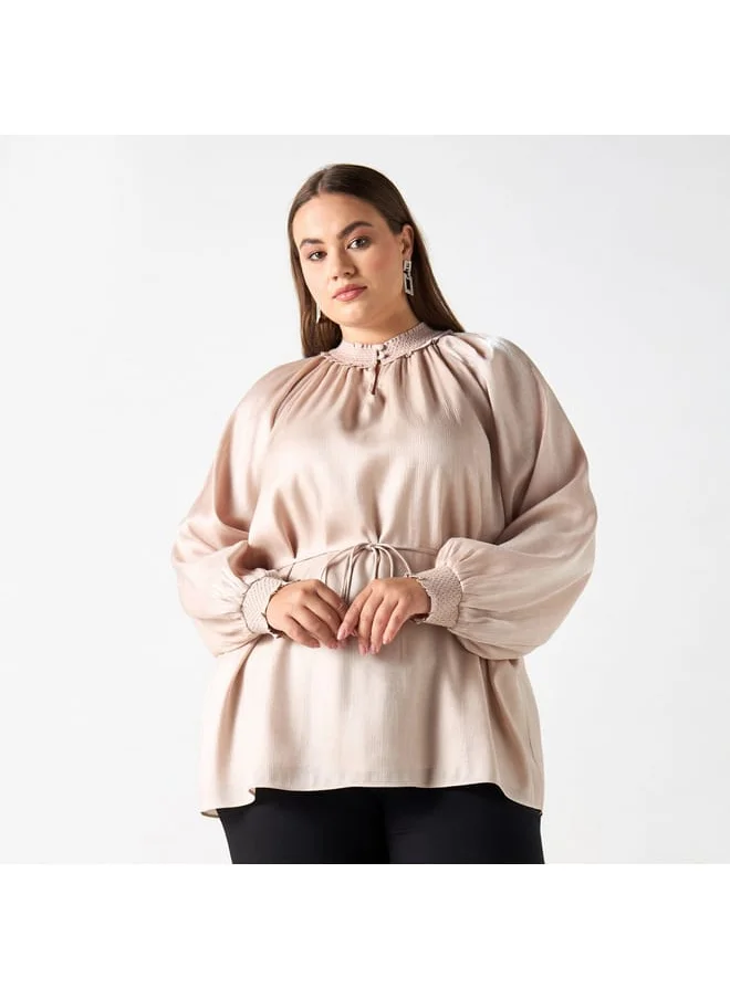 Iconic Plus Size Iconic Textured High Neck Top with Tie-Up Belt