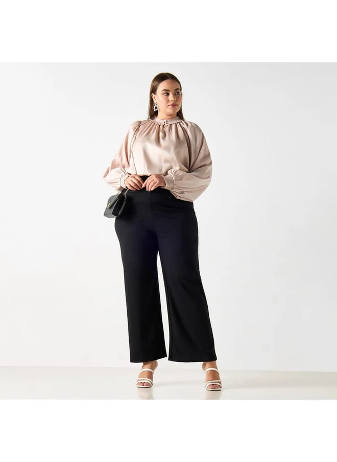 Iconic Plus Size Iconic Textured High Neck Top with Tie-Up Belt