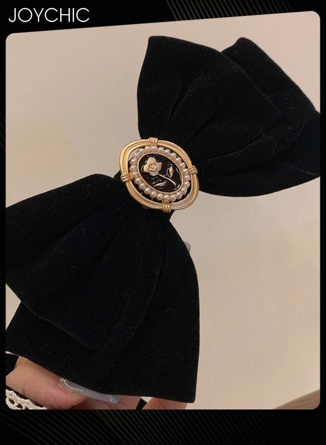 Joychic 2 قطع مشبك شعر على شكل قوس للنساء لتزيين ذيل الحصان، إكسسوارات شعر روز مخملية عتيقة للنساء - Image 3