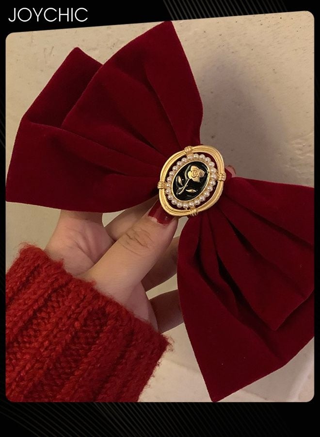 Joychic 2 قطع مشبك شعر على شكل قوس للنساء لتزيين ذيل الحصان، إكسسوارات شعر روز مخملية عتيقة للنساء - Image 2