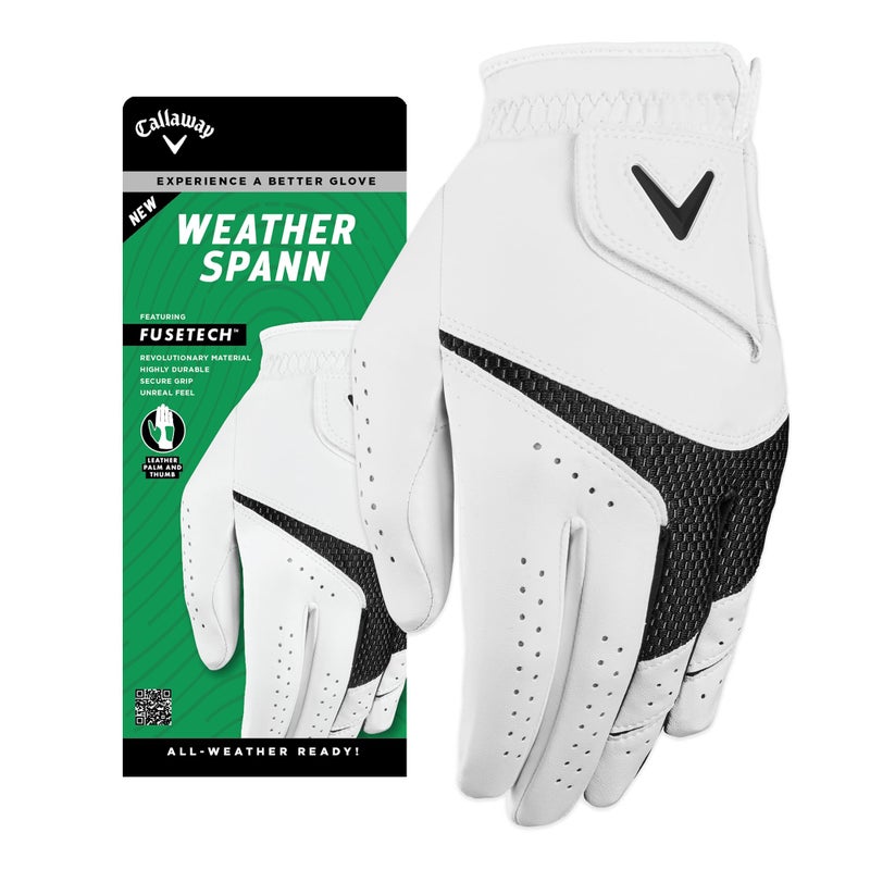 Callaway Golf Weather Spann Glove (Worn on Left Hand,White,Medium/Large,Men's) - Image 1