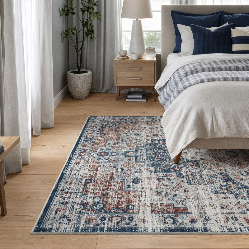 Bloom Rugs Caria Washable Non-Slip 5x7 Rug - Terracotta/Teal Traditional Area Rug for Living Room, Bedroom, Dining Room, and Kitchen - Exact Size: 5' x 7' - Image 2