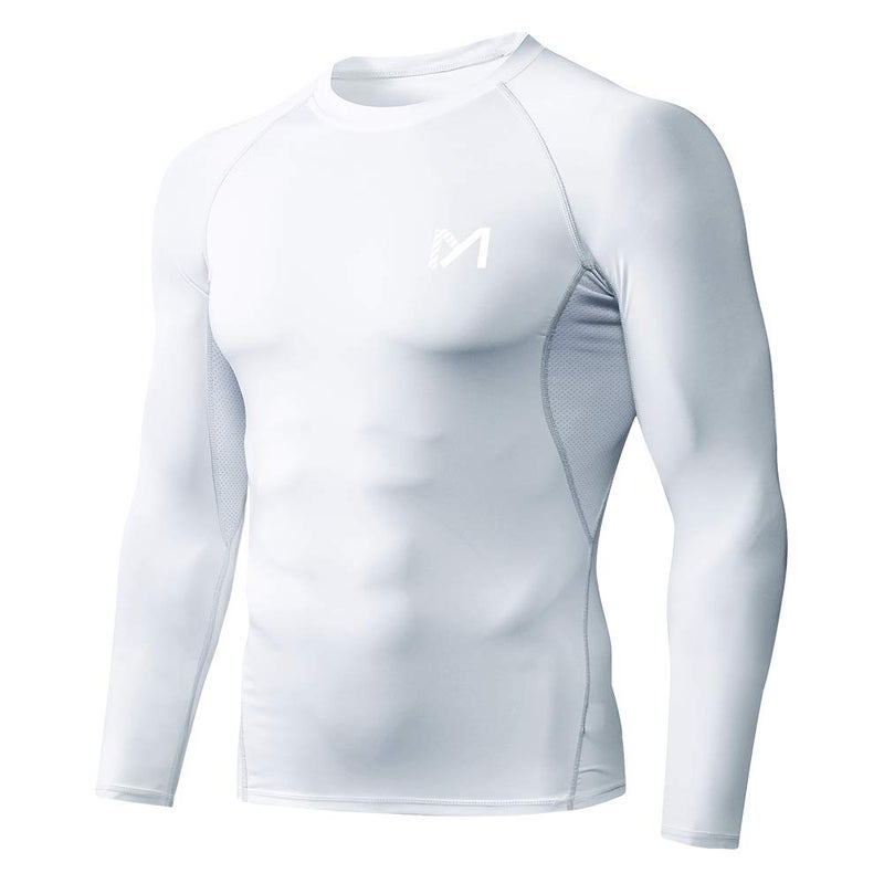 MEETYOO Men's Compression Long Sleeve Athletic Workout Shirt, White, Medium - Image 1