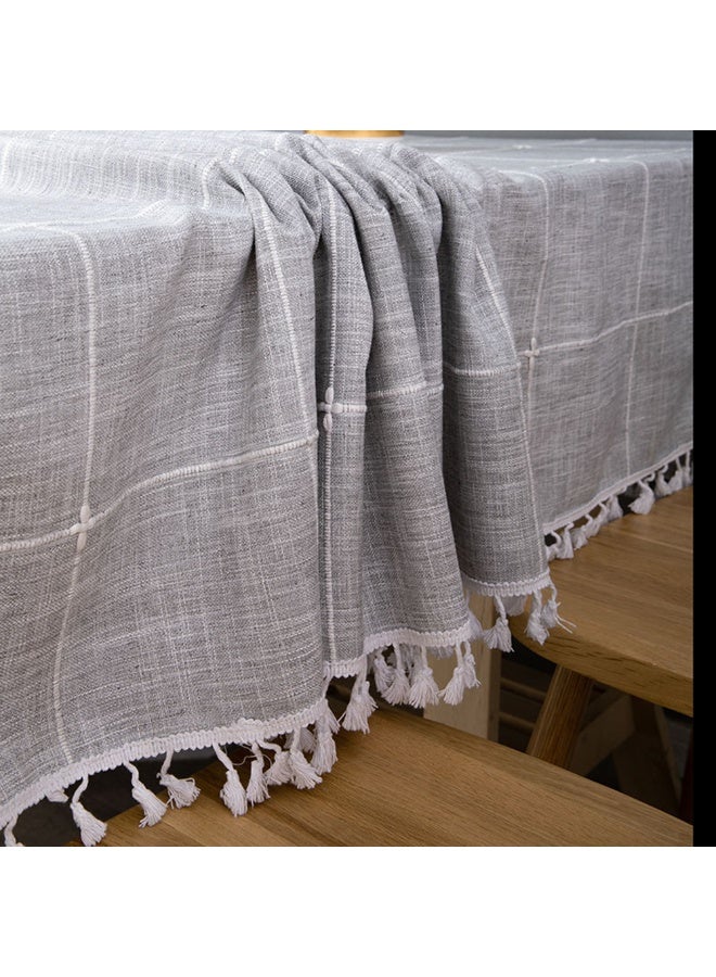 Linens Grid Rectangle Tablecloth With Tassel 55*40inch Farmhouse Style Wrinkle Resistant Washable Dining Room Table Cloths Rustic Table Cover Decoration - Image 3