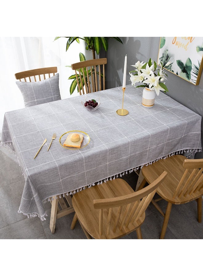 Linens Grid Rectangle Tablecloth With Tassel 55*40inch Farmhouse Style Wrinkle Resistant Washable Dining Room Table Cloths Rustic Table Cover Decoration - Image 1