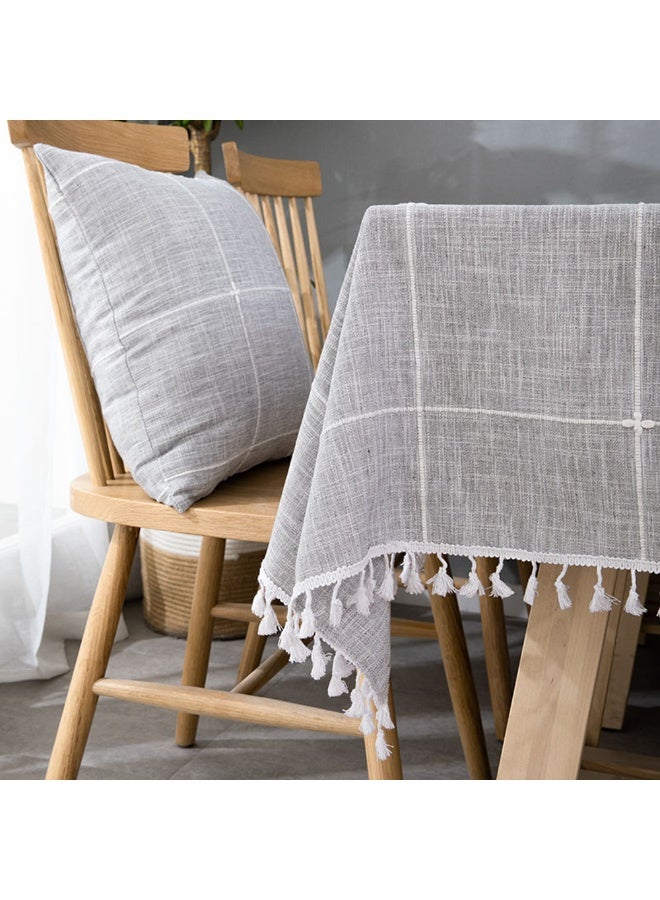 Linens Grid Rectangle Tablecloth With Tassel 55*40inch Farmhouse Style Wrinkle Resistant Washable Dining Room Table Cloths Rustic Table Cover Decoration - Image 2