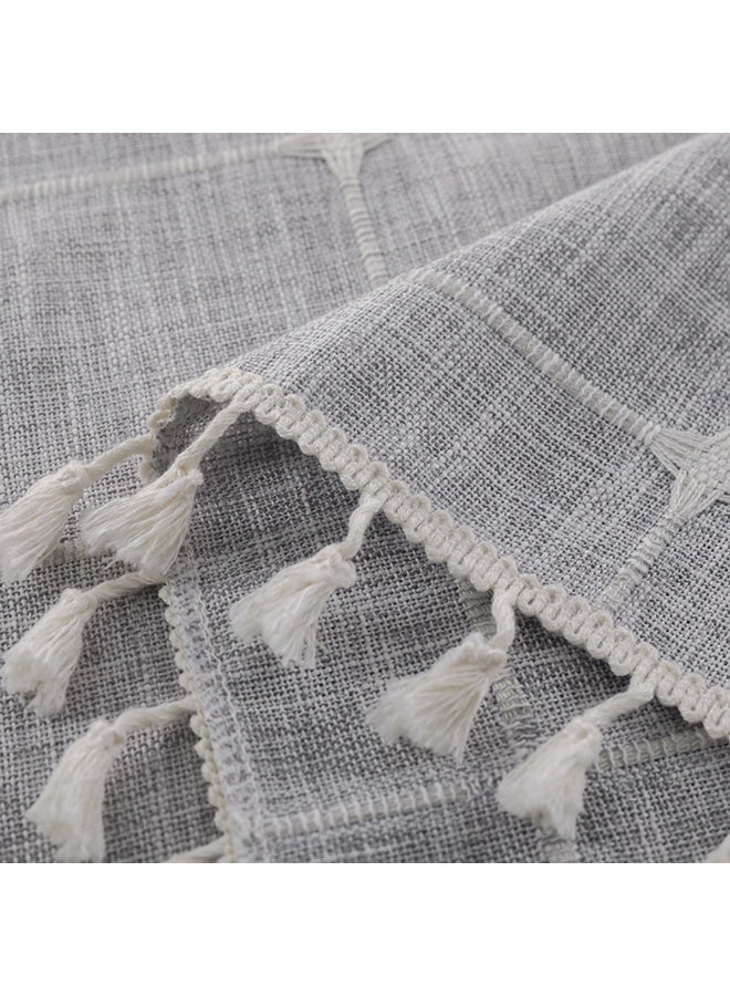 Linens Grid Rectangle Tablecloth With Tassel 55*40inch Farmhouse Style Wrinkle Resistant Washable Dining Room Table Cloths Rustic Table Cover Decoration - Image 4