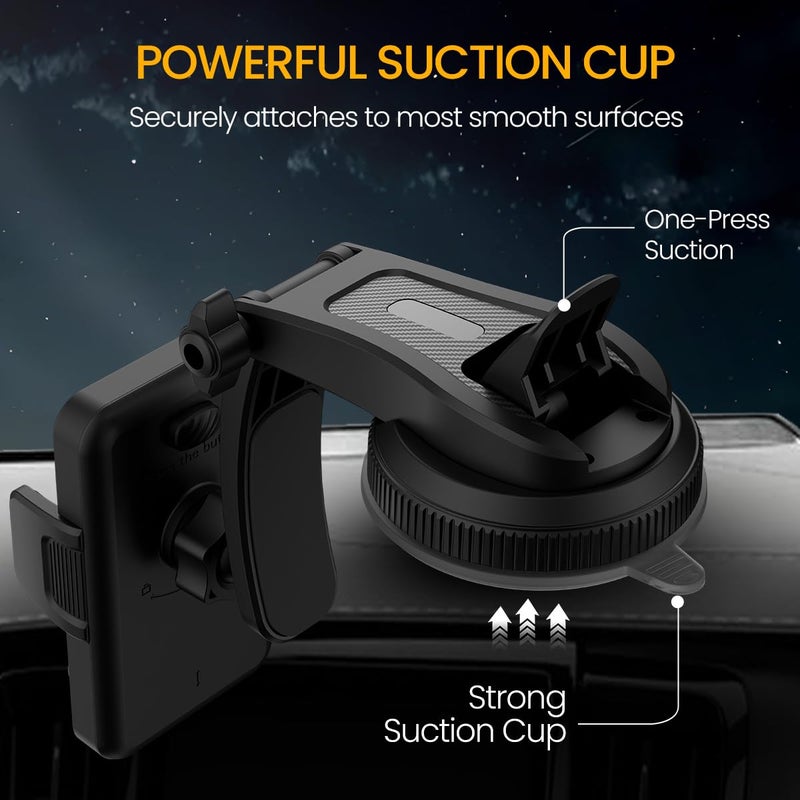 Portronics Clamp M5 Car Phone Holder Stand with Grip Rotation, Strong Hold, Suction Cup Mount, Single Hand Use, Shockproof Build, Mobile Stand for Car (Black) - Image 3