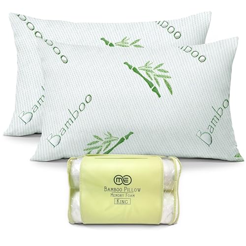 OMEO 2 Pack King Size Rayon Derived from Bamboo Pillow for Sleeping Shredded Memory Foam Bed Pillows for Side Back and Stomach Sleepers Soft Cooling Adjustable and Washable Cover 20 x 36 - Image 1