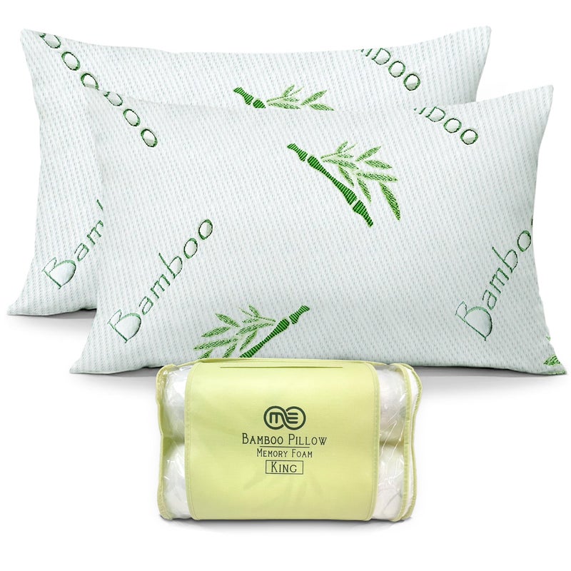 OMEO 2 Pack King Size Rayon Derived from Bamboo Pillow for Sleeping Shredded Memory Foam Bed Pillows for Side Back and Stomach Sleepers Soft Cooling Adjustable and Washable Cover 20 x 36 - Image 2