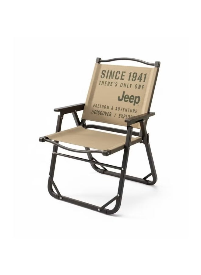 جيب كرسي تخييم قابل للطي شديد التحمل من جيب دبل أوكسفورد - كرسي محمول قابل للطي للاستخدام الخارجي/الشاطئ/النزهات مع مسند ذراع خشبي - بيج وأخضر عسكري - Image 1