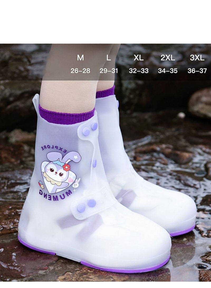 Loquat Cartoon Thickened Waterproof Baby Convenient Rain Shoe Covers Purple 