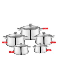 Zahran 10-Piece Stainless Steel Classic Stewpot Set With Glass Lid 16-20-22-26-32cm 