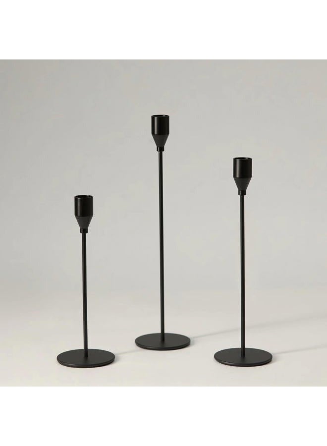 Pickood Tall Taper Candle Holders Set of 3, Modern Matte Black Long Skinny Candlestick (Heights: 9/11/13 Inch), Heavy Iron Anti-Slip Base for Modern Fireplace Mantle Table Centerpiece Decor - Image 1