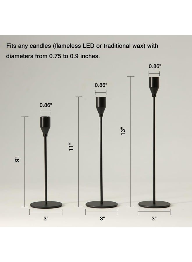 Pickood Tall Taper Candle Holders Set of 3, Modern Matte Black Long Skinny Candlestick (Heights: 9/11/13 Inch), Heavy Iron Anti-Slip Base for Modern Fireplace Mantle Table Centerpiece Decor - Image 5