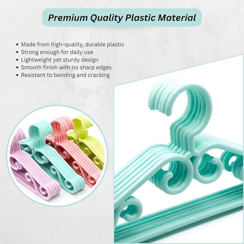 إي سي في في مجموعة 12 قطعة من علاقات ملابس بلاستيكية متينة للأطفال | علاقات متينة وسميكة موفرة للمساحة مع خطافات لملابس الأطفال من قمصان وبناطيل وفساتين | علاقات ملابس للأطفال والرضع | لون عشوائي - Image 4